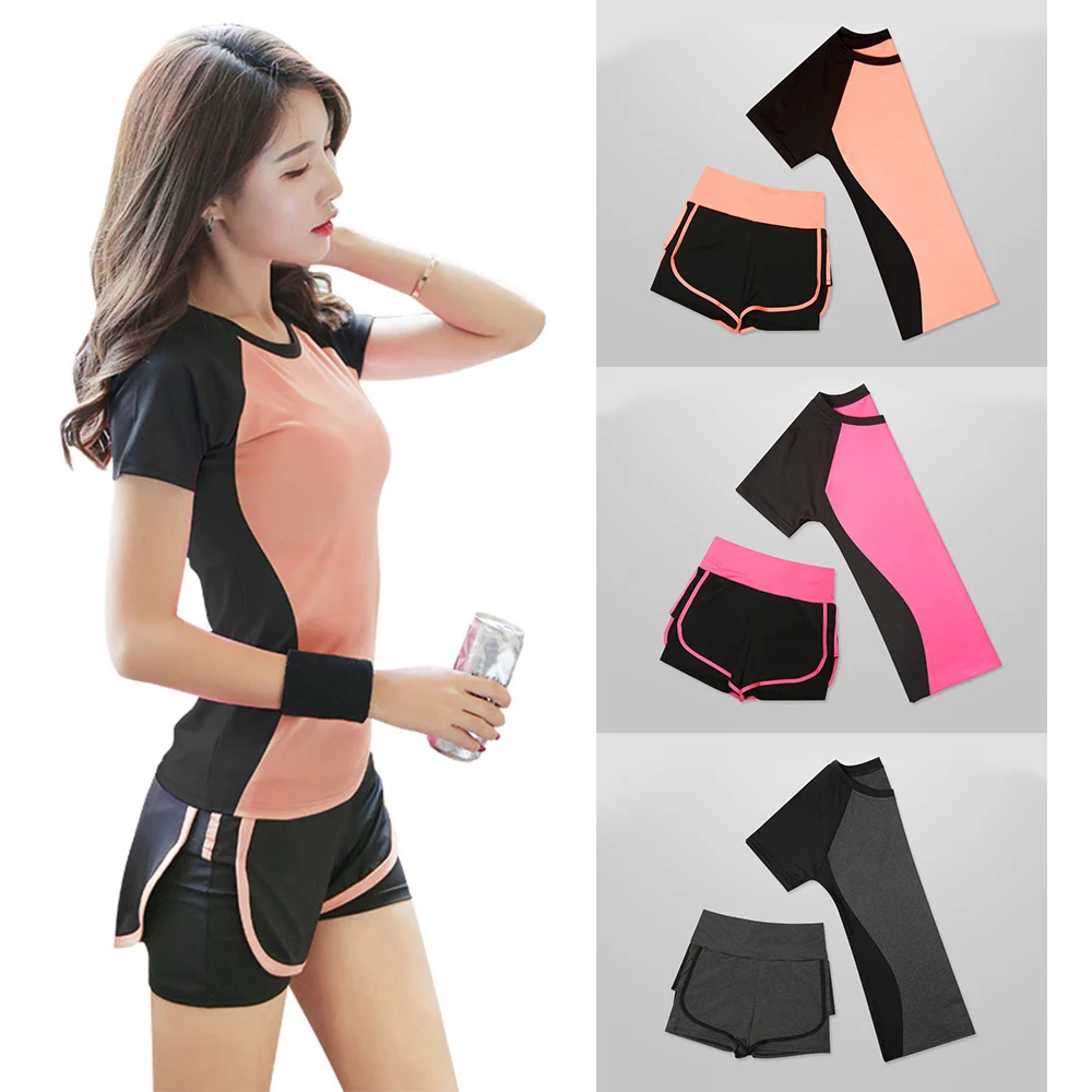 Женский спортивный костюм из 2 предметов гимнастический для фитнеса с короткими