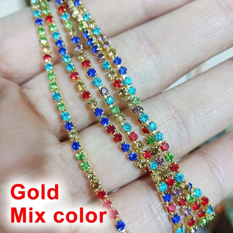Золотая цепочка SS6 3 ярда стразы смешанные цвета хрустальные цепочки для одежды