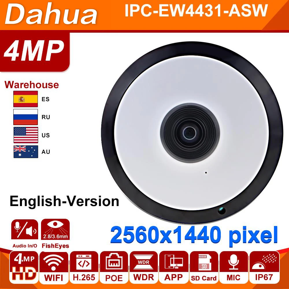 Dahua IPC EW4431 ASW 4MP панорама POE WIFI 360 рыбий глаз ip камера Встроенный микрофон слот для sd