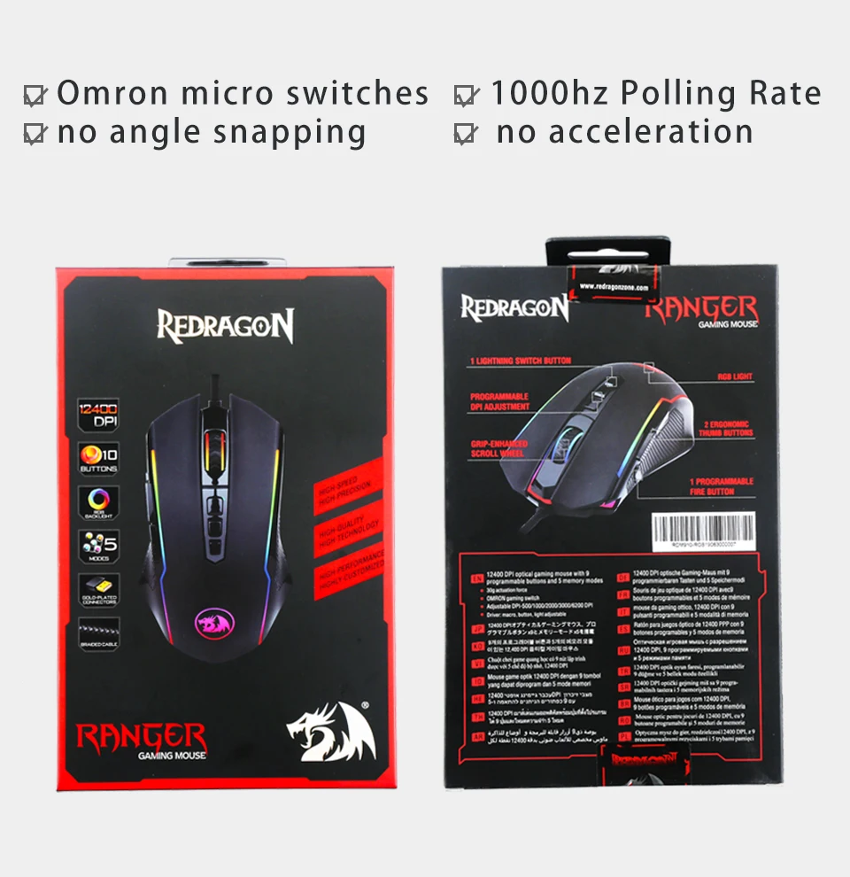 Игровая мышь Redragon M910 Chroma, высокоточная программируемая мышь с режимами RGB подсветки, настраиваемая до 12400 dpi