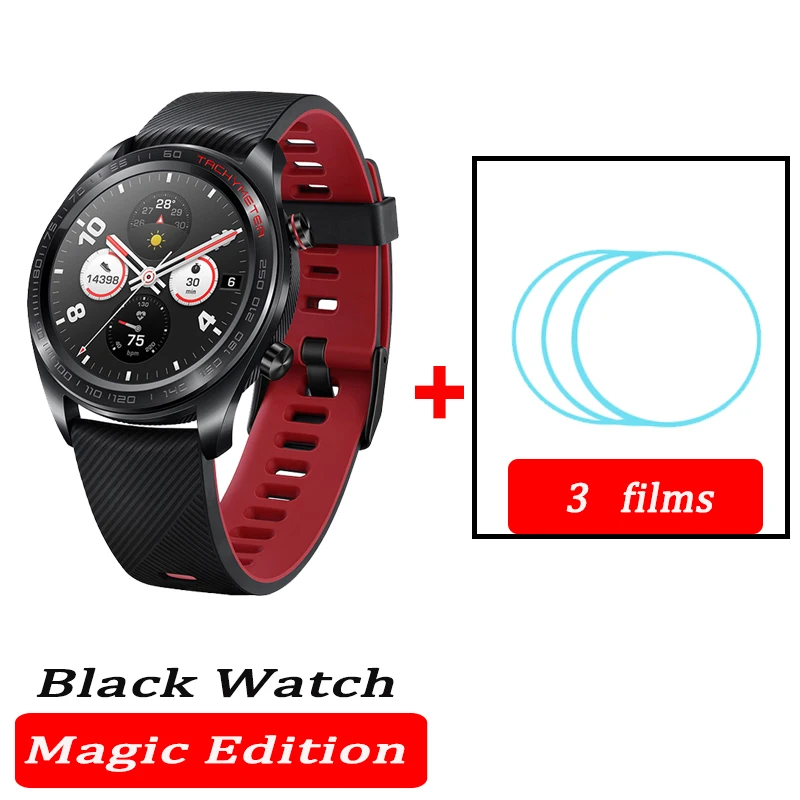 black n 3 films Huawei часы magic Honor часы Magic SmartWatch сердечного ритма водонепроницаемый трекер сна трекер работы - Цвет: black n 3 films