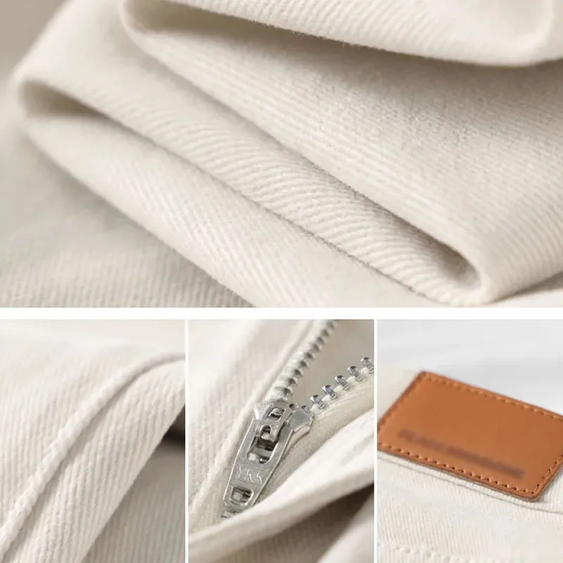 

Casual Off White Denim Ankle-Length Pants Korean Fashion High Waist Denim Trousers Female Slim Stretch Straight Jeans For Women