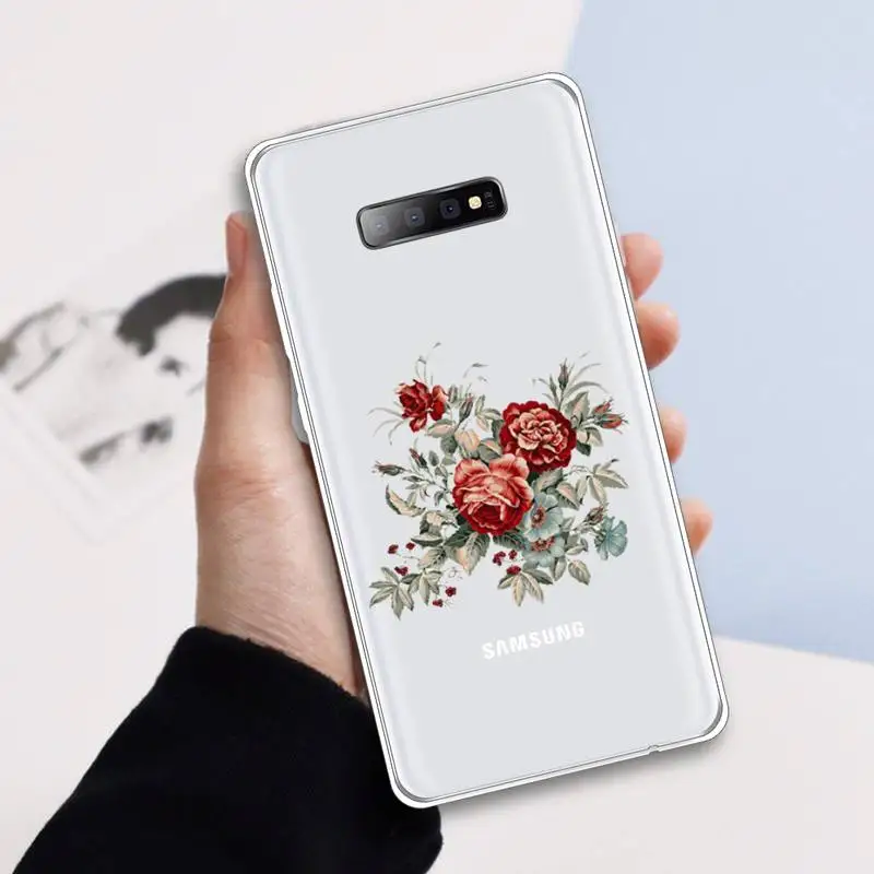 

Flower Aesthetic art Phone Case Transparent for samsung A 21s 50 71 S 8 9 20 20fe note 10 20 ultra plus