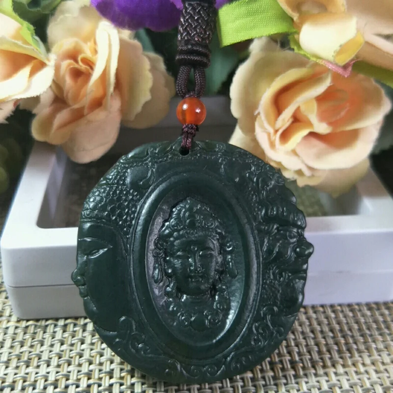 

Natural Hetian Qing Yu To Become a Buddha Jade Pendant Jewelery Lucky Exorcise Evil Spirits Auspicious Amulet Fine Jewelery