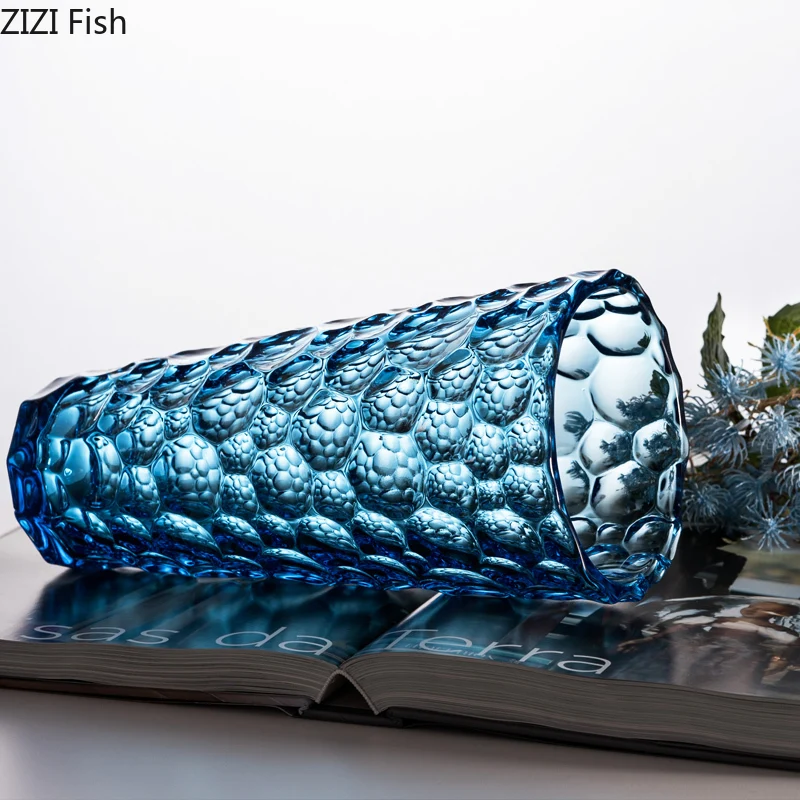 Blue Glass Vase Transparent Vases for Flowers Creative Relief Modeling Hydroponic Floral Artificial Flower Ornaments Desk Decor | Дом и сад