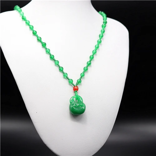 Натуральный Зеленый Изумрудный нефритовый яблоко кулон бусины ожерелье