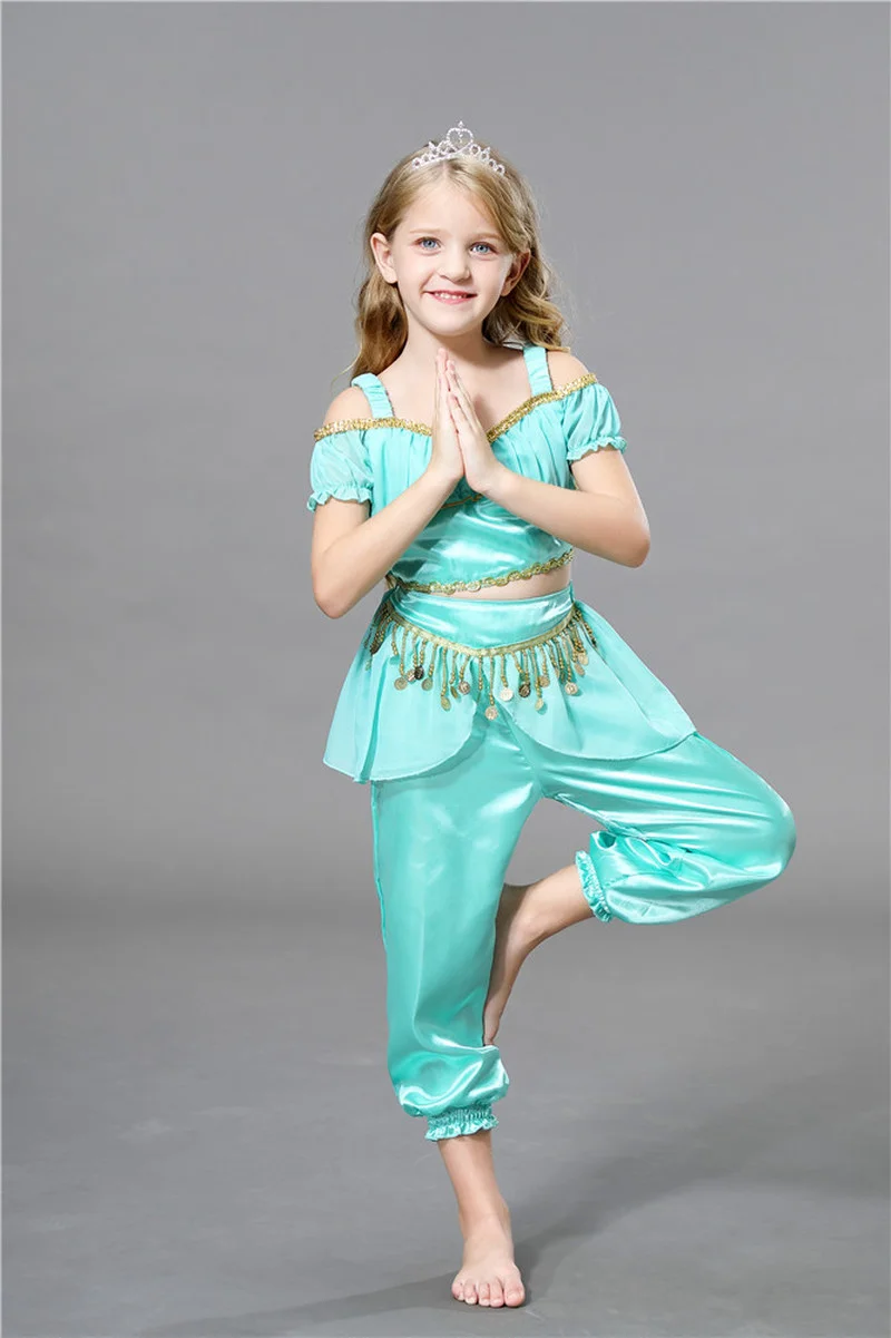 

Feverbary Girls Jasmine Princess Cosplay Costume Halloween Anime Cos Belly Dance Costume Set Sexy Costumes Birthday Party Outfit