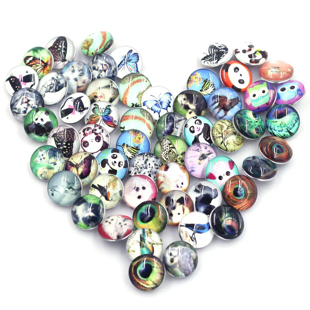 

10Pcs Mixed Animal Round Dome Glass Press Buttons Crafts Scrapbook Gift Jewelry DIY Accessories Fit Snap Fastener 5.5mm 18mm