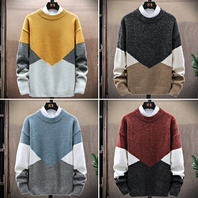 

New Winter Cashmere Warm Sweater Men Turtleneck Mens Pullover Patchwork Slim Fit Sweaters Tops Knitted Men's Jumper Y694