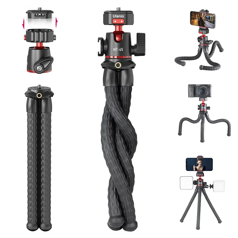 

Ulanzi MT-33 1/4'' Screw Octopus Flexible Tripod for Phone SLR DSLR Camera with Ballhead Cold Shoe Phone Clip Phone Clip