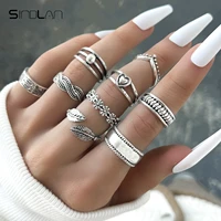 sindlan 9pcs vintage silver color heart rings for women punk flower geometric set female boho fashion jewelry anillos mujer anel