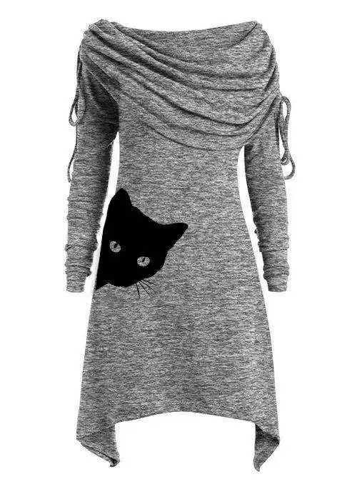 Женское платье джемпер с длинным рукавом и мультипликационным принтом животных