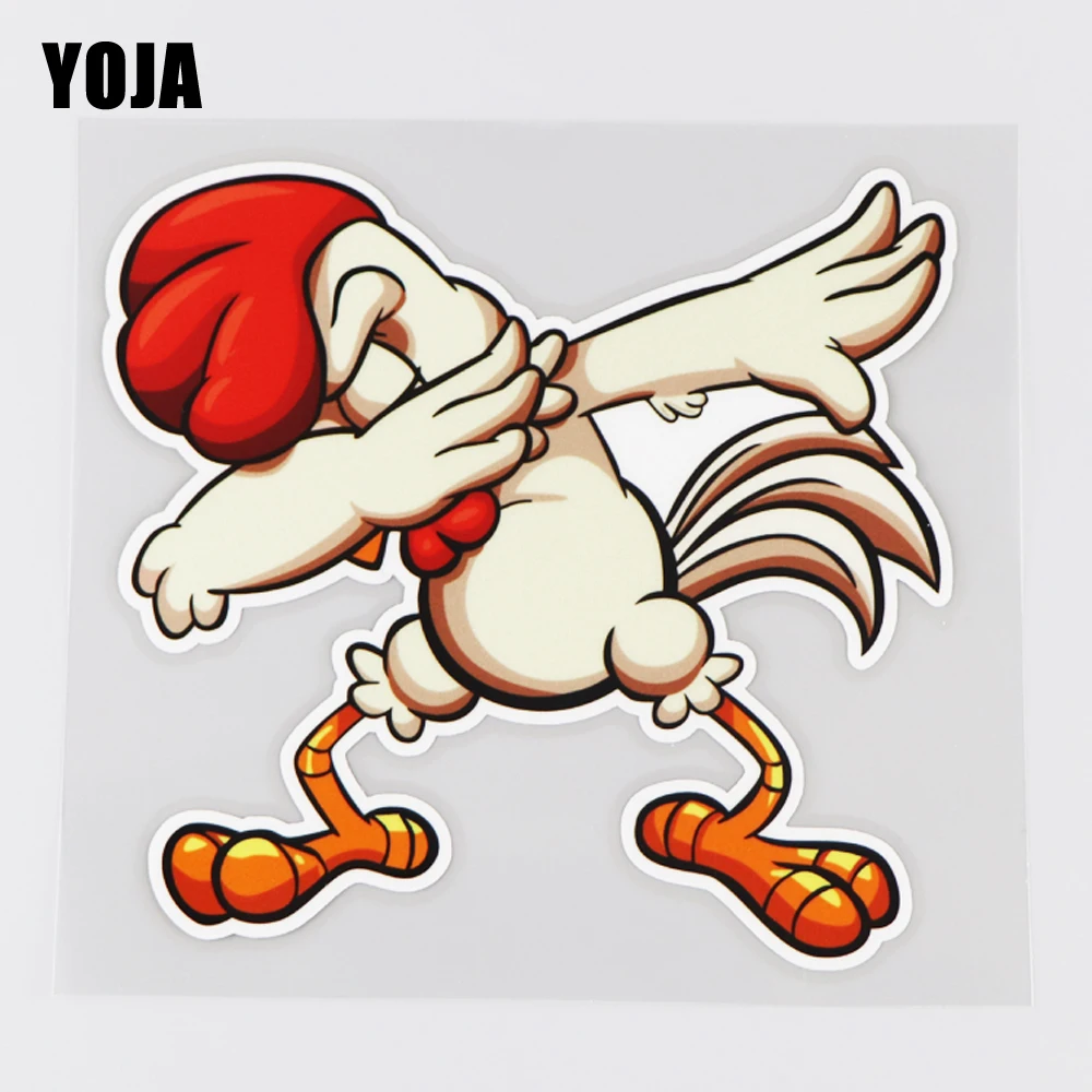 

YOJA 14.5X13.6CM Chicken In Interesting Animal Dance Vinyl Car Sticker Decal Cartoon Pattern 19A-0114