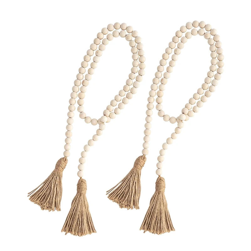 Гирлянда из крупных деревянных бусин 2 комплекта 54 дюйма деревенские бусины с