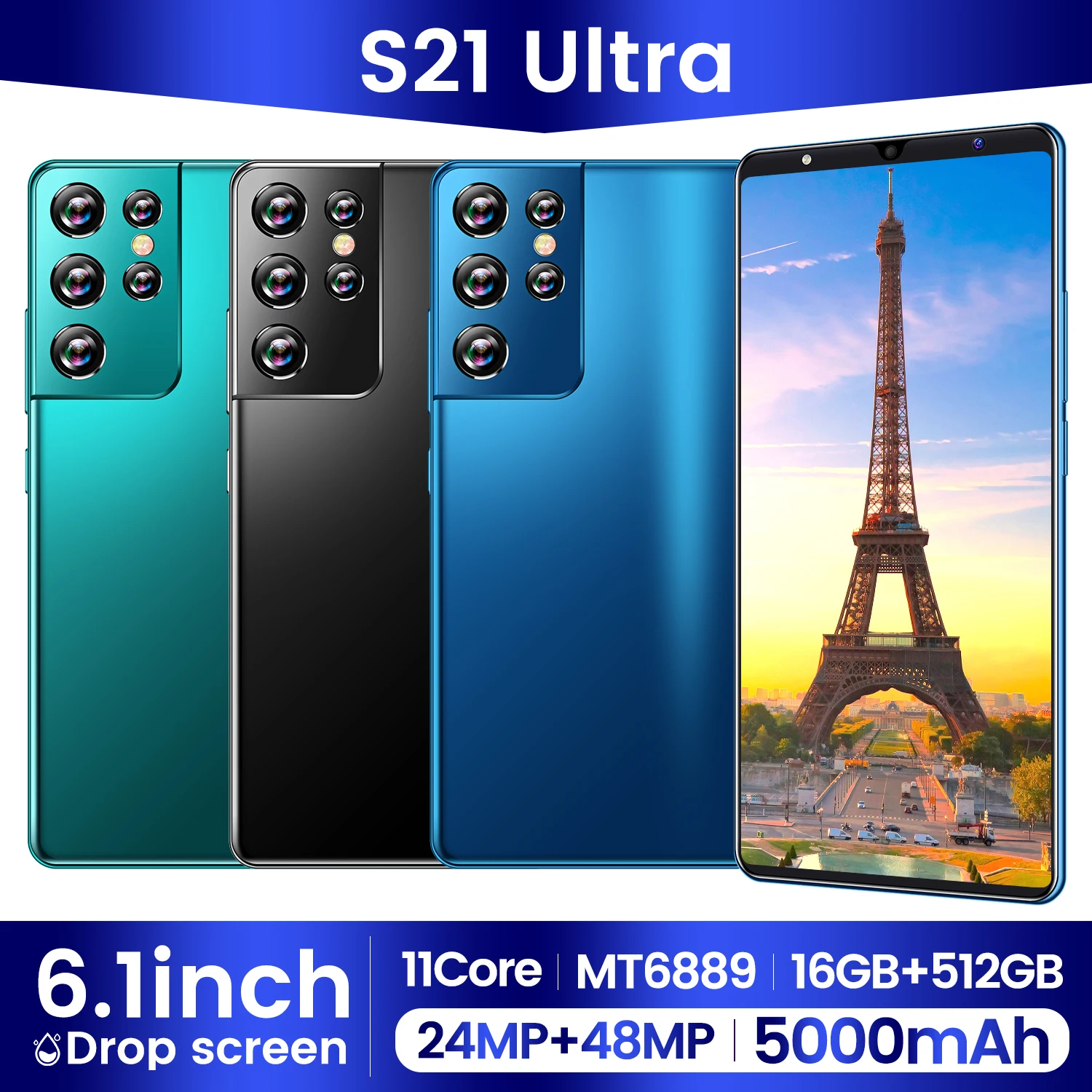 

S21 Ultra Smartphones 6.1Inch 5000mAh Android 11 Dual SIM Dual Standby 16+512GB Support Face ID 4G 5G CellPhones Global Version