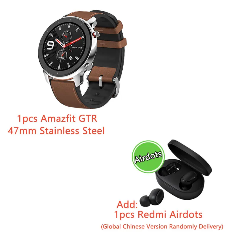 Steel Add Earphone Глобальная версия Amazfit GTR 47 мм Смарт часы Бег Плавание Спорт Здоровье сердечного ритма Smartwatch 24 дня батарея gps - Цвет: Steel Add Earphone