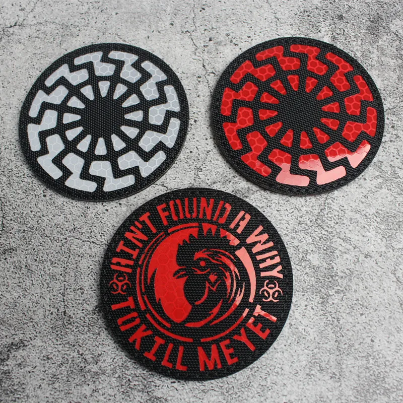 

Sun Wheel Reflective Velcro Laser Engraving Cutting Patch Flower Rooster Personality Pack Sticker Outdoor Tactical Morale Seal