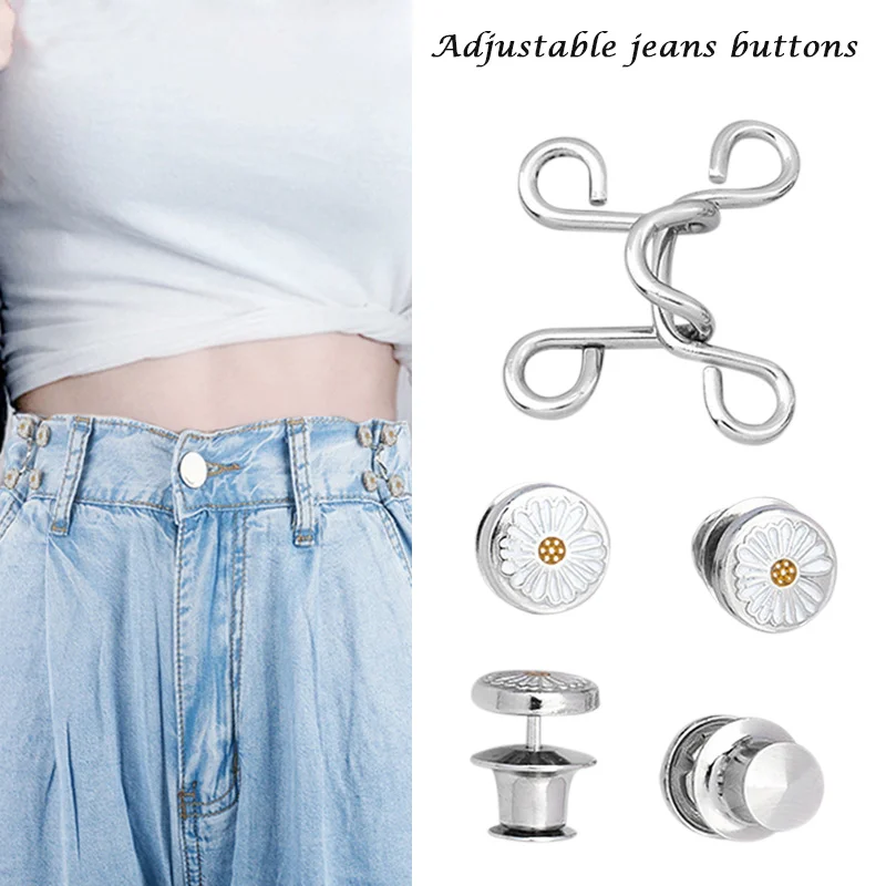 

Top Quality Belt Buckle Adjustable Waist Buckle Extender Set Flower Pattern Nail-free Button For Jeans Pants Dropshipping