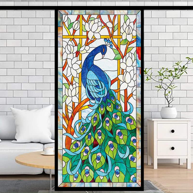 

Frosted Privacy Window Film Stained Glass Film European Church Style Colorful Window Stickers Shower Bathroom Glass Film
