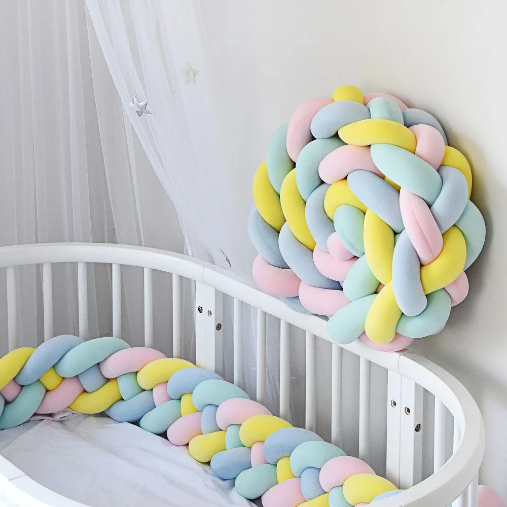 

1M/2.2M/3M Four Knotted Crib Bumpers Nursery Decor for babies Cot Bumper Bed Barriers Baby Bed Bumper Room Pillow Protector