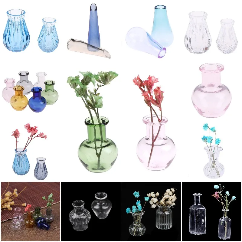 1:12 Dollhouse Miniature Glass Vase Transparent Storage Jar Flowerpot Home Garden Decor Handcrafted Accessories | Игрушки и хобби