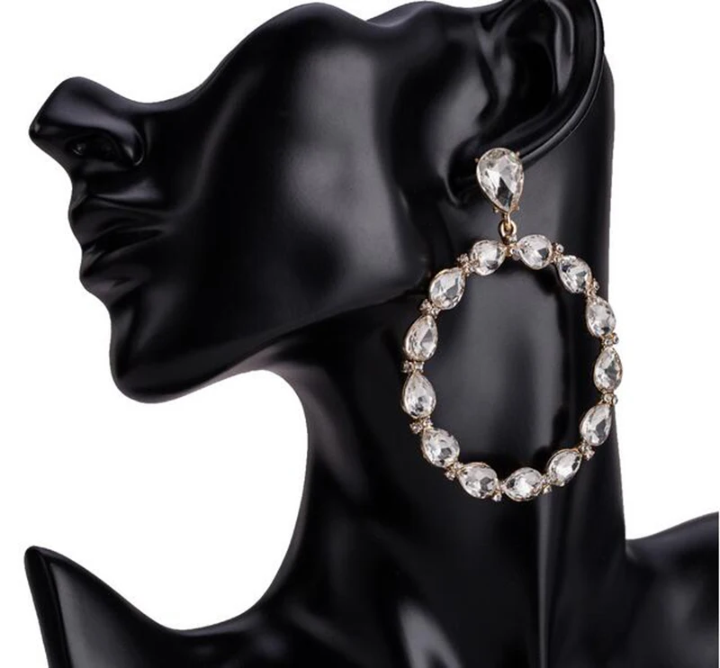Fashion Big Circle Drop Rhinestones Earrings Brief Personality Tassel Long Design Sparkling Crystal Female | Украшения и