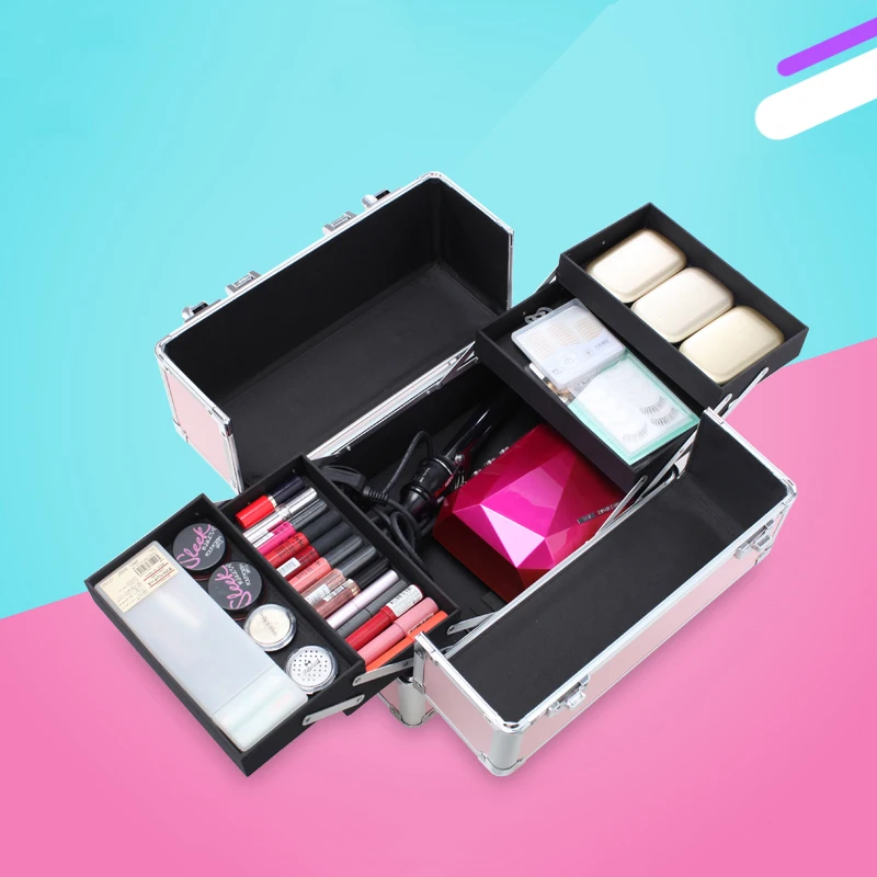 Роскошный многослойный Профессиональный чемодан на колесиках для макияжа, портативный косметический чемодан на колесиках, для дизайна ногтей, тату, косметический чемодан для путешествий