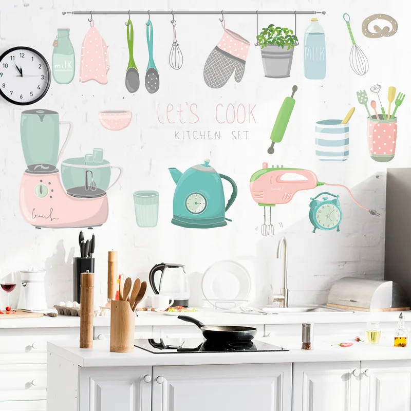 

Cartoon Kitchen Pattern Wall Stickers Home Decoration Waterproof Mural Decals Wallpaper Kitchen Tile Sticker