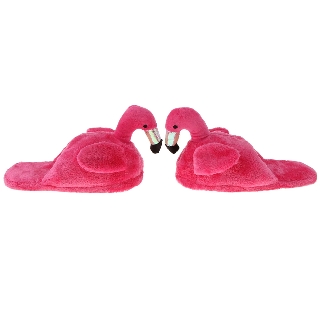 Rose Half Slippers Милые женские Мягкие плюшевые теплые тапочки с Фламинго; Новинка; домашняя обувь; милые зимние тапочки с героями мультфильмов; Рождественский подарок - Цвет: Rose Half Slippers