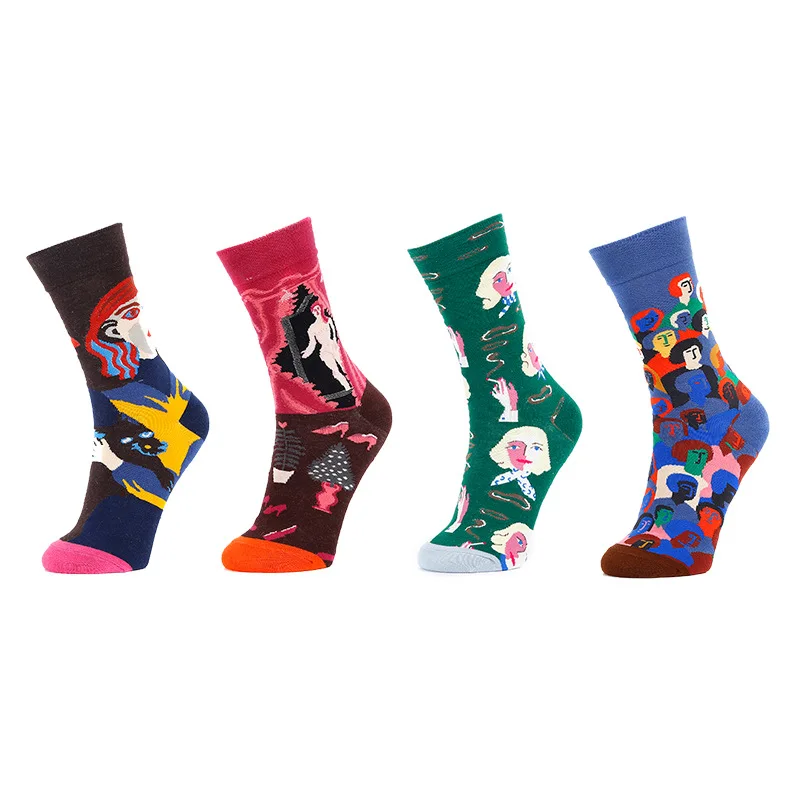 

French Abstract Character In Tube Socks Female Creative Oil Painting Art Ins Tide Street European and American Cotton Stockings