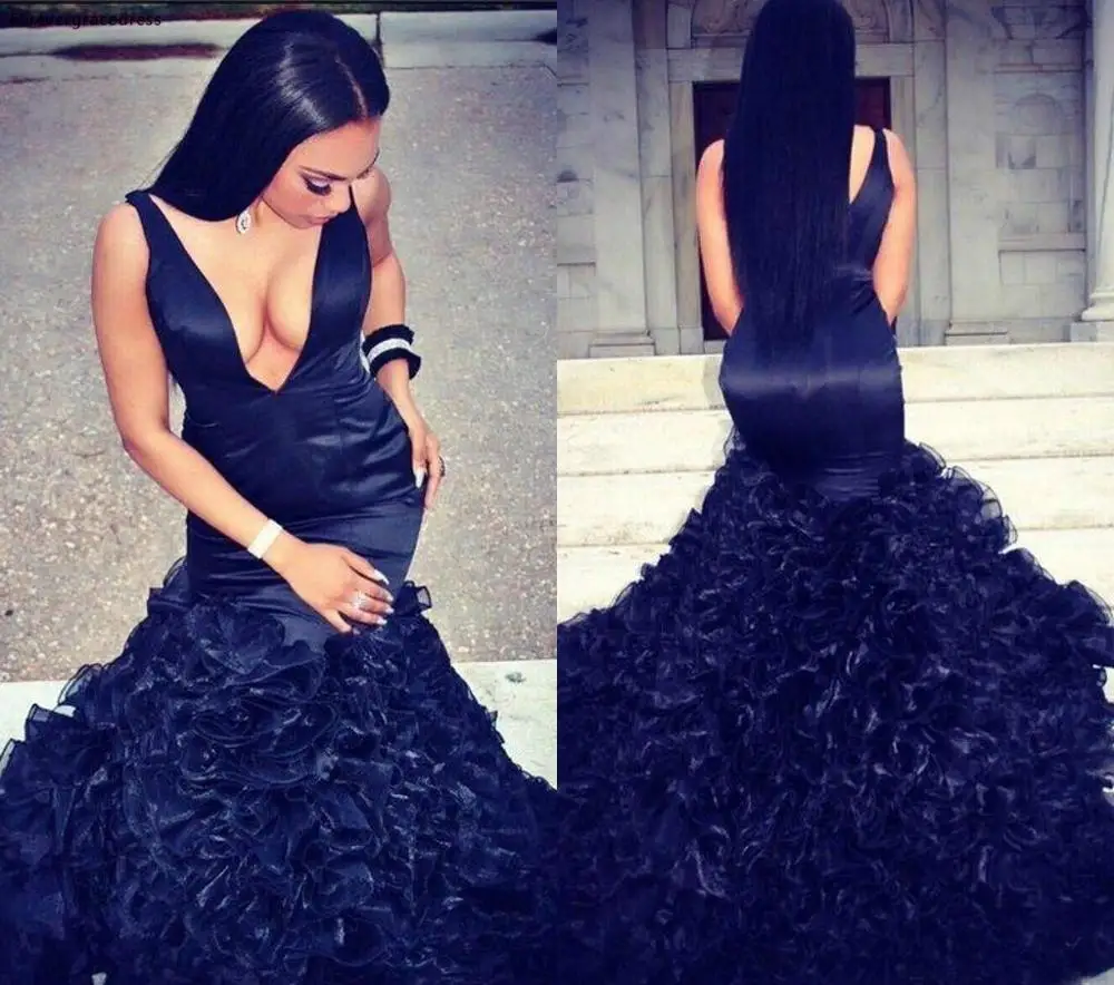 

New Sexy Mermaid Evening Dress V Neck Sleeveless Organza Formal Holidays Wear Graduation Party Pageant Gown Custom Made