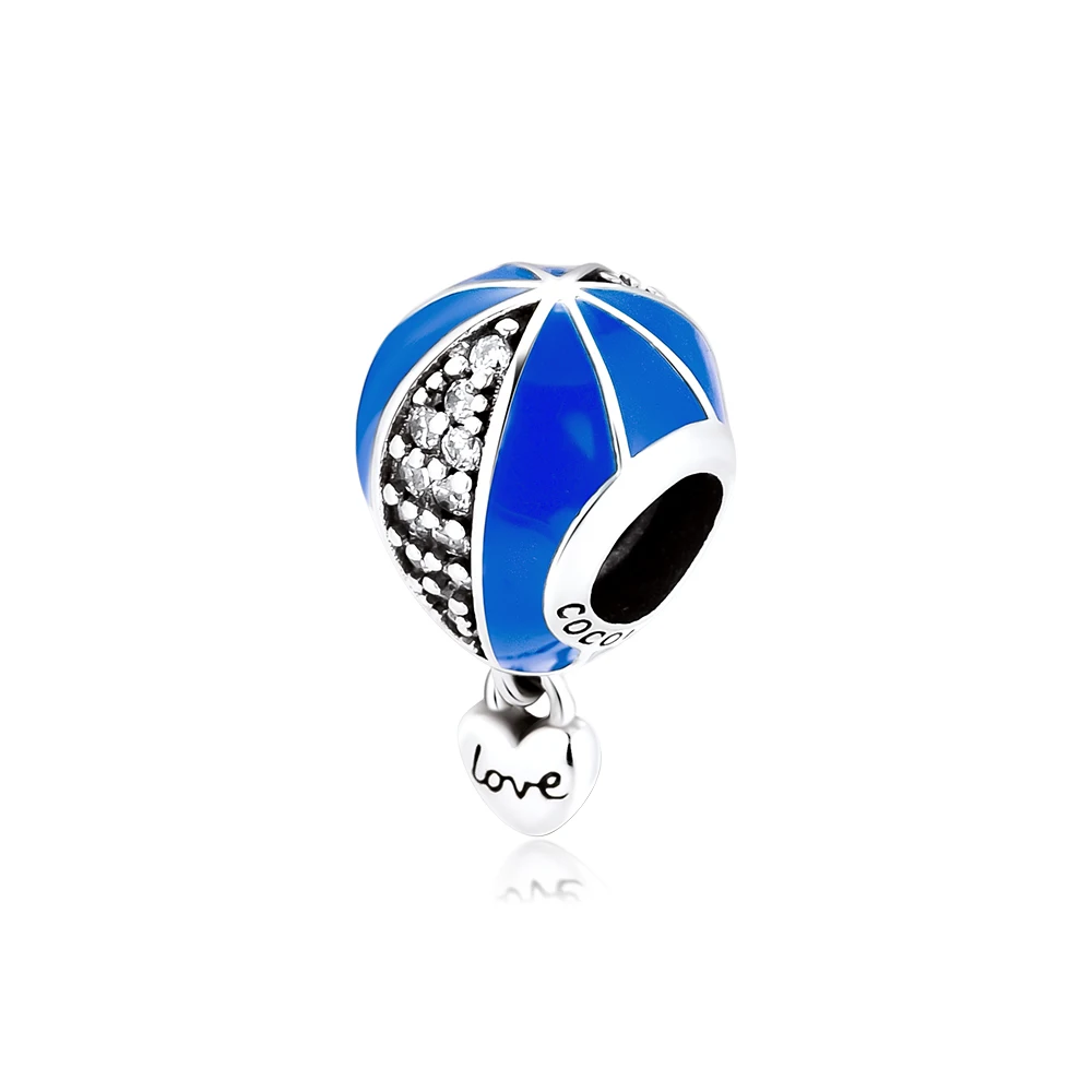 CKK 100% 925 Sterling-Silver-Jewelry Blue Hot Air Balloon Dangle Heart Charm DIY Fits for Making Charms Bracelets Necklace | Украшения и