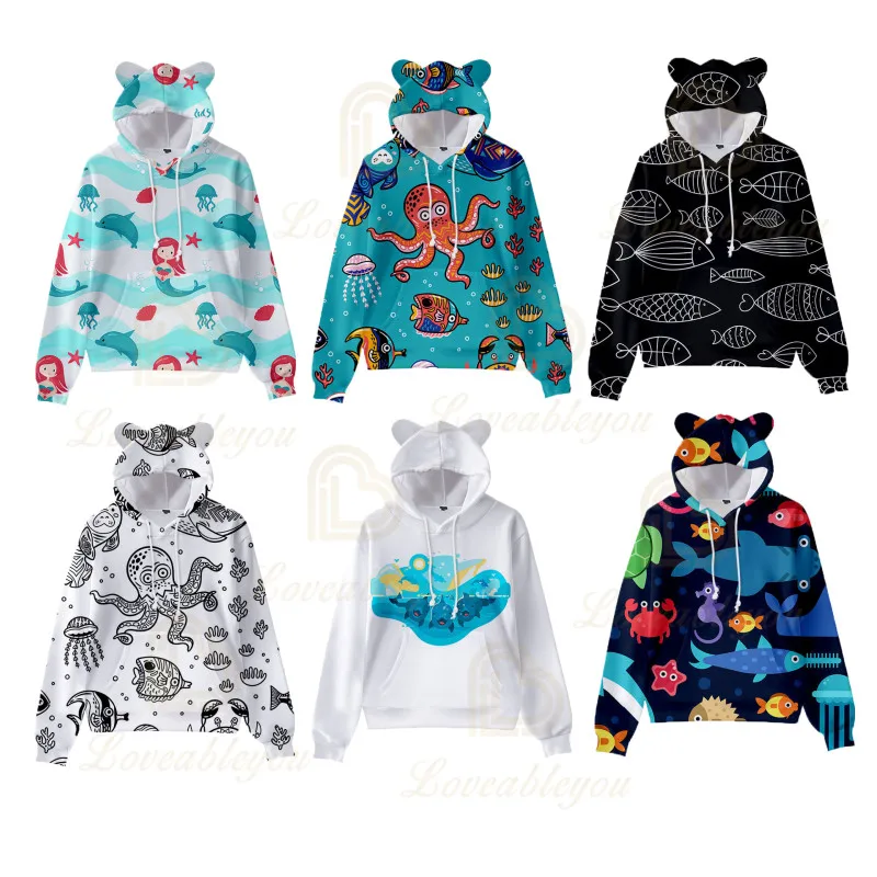 

Cat Ears Children Funny Hoodies Sea Parttern Sweatshirts Autumn Long Sleeve Girls Ocean 3d Print Adult Hoodie Kid Birthday Gifts