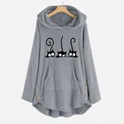 Женская флисовая толстовка Over size d, теплая толстовка с вышивкой в виде кошки, Повседневный Кардиган на пуговицах, пуловер, размера плюс размер