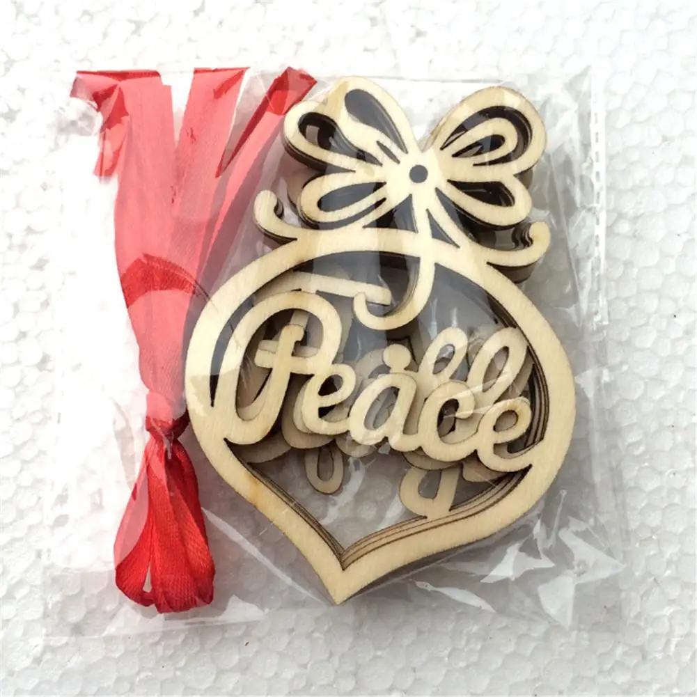 6PCS Merry Christmas Wooden Hollow Hanging Ornaments DIY Wood Crafts Xmas Tree Home Party Decorations | Дом и сад