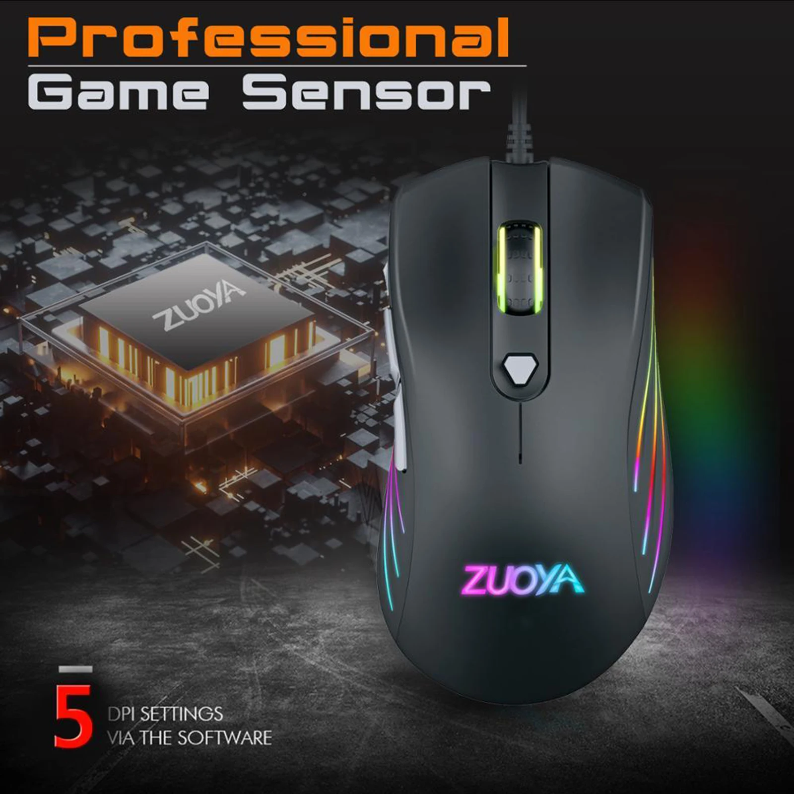 Игровая мышь (оптический сенсор (от 800 до 7200 DPI) RGB-подсветка 7 программируемых