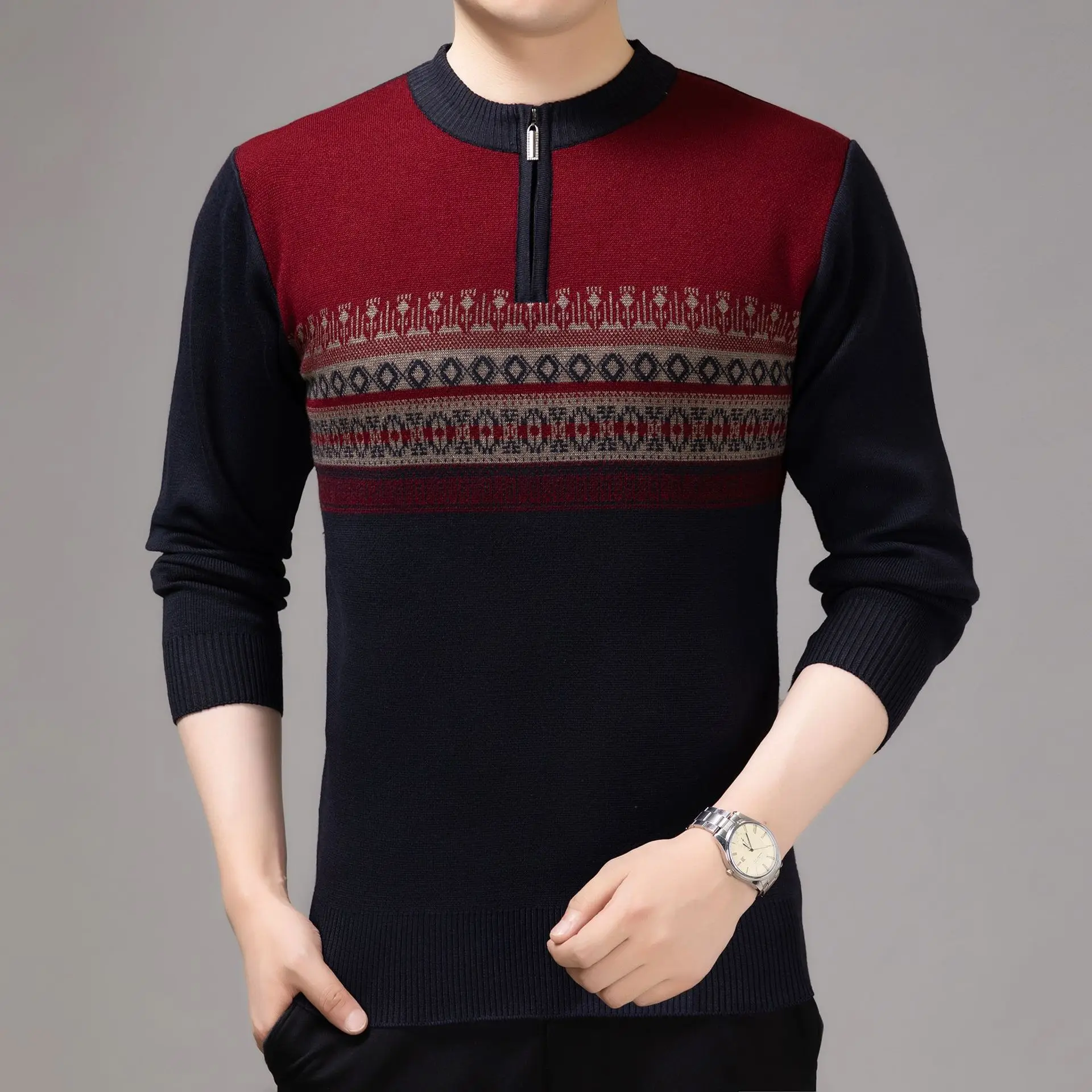 

Мужской осенне-зимний свитер с длинным рукавом и круглым вырезом