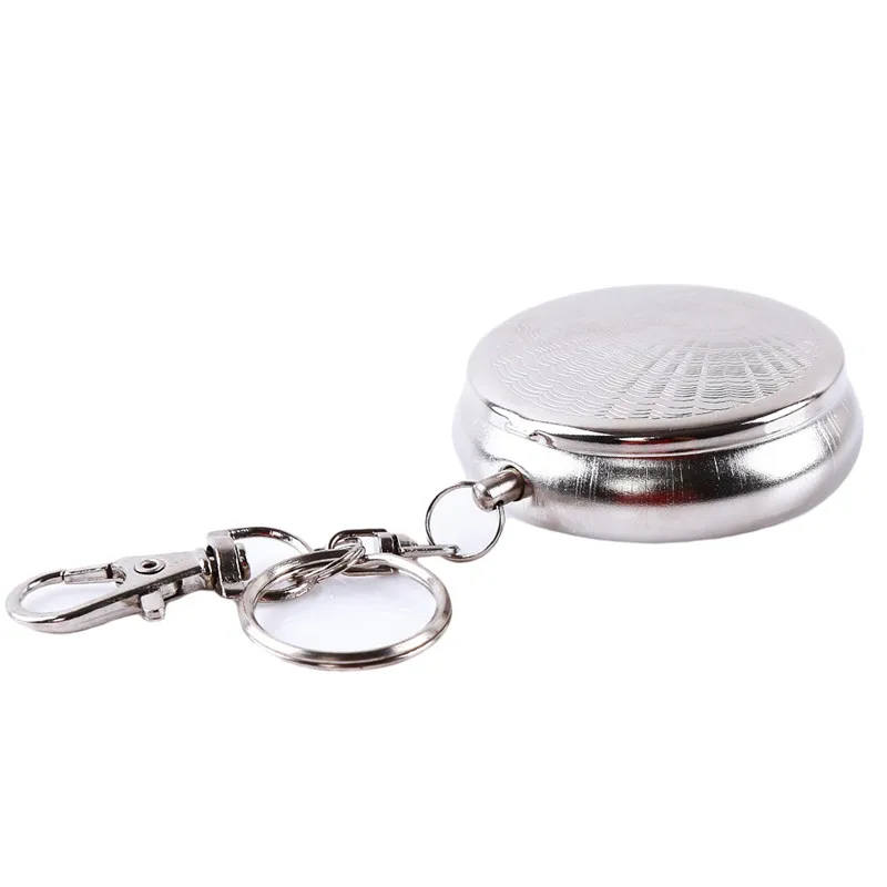 

Travel Portable Pocket Cigarette Ashtray Outdoor Travelling Stainless Steel Round Cigarette Ashtray With Keychain