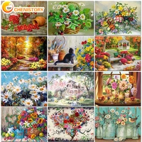 chenistory frame flowers diy painting by numbers wall art picture by number acrylic paint canvas by numbers for home decors gift