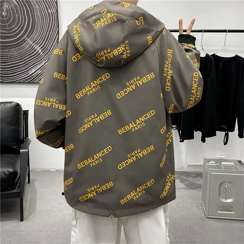 Куртка с капюшоном в стиле преппи буквенным принтом Мужская Корейская