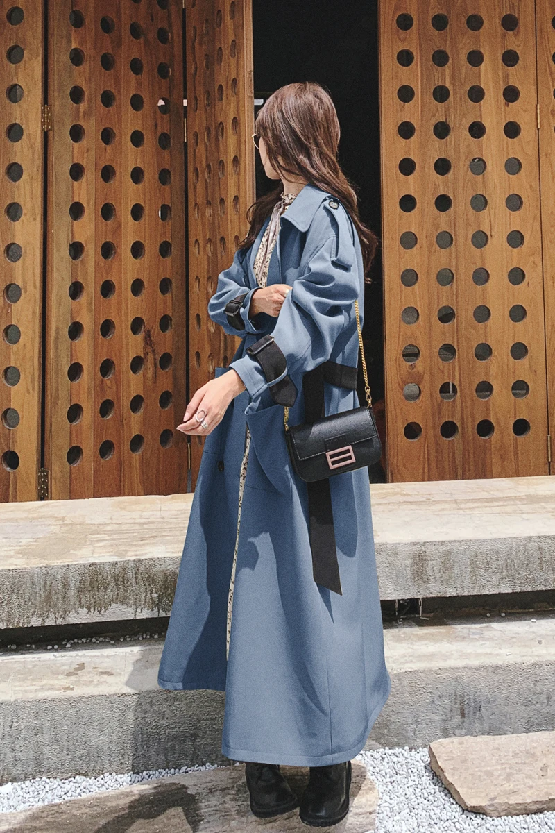

Bandage Windbreaker Women Double Breasted Loose Casual Long Trench Jacket Coat Female Korean Fashion Maxi Coat Overcoat Cloak