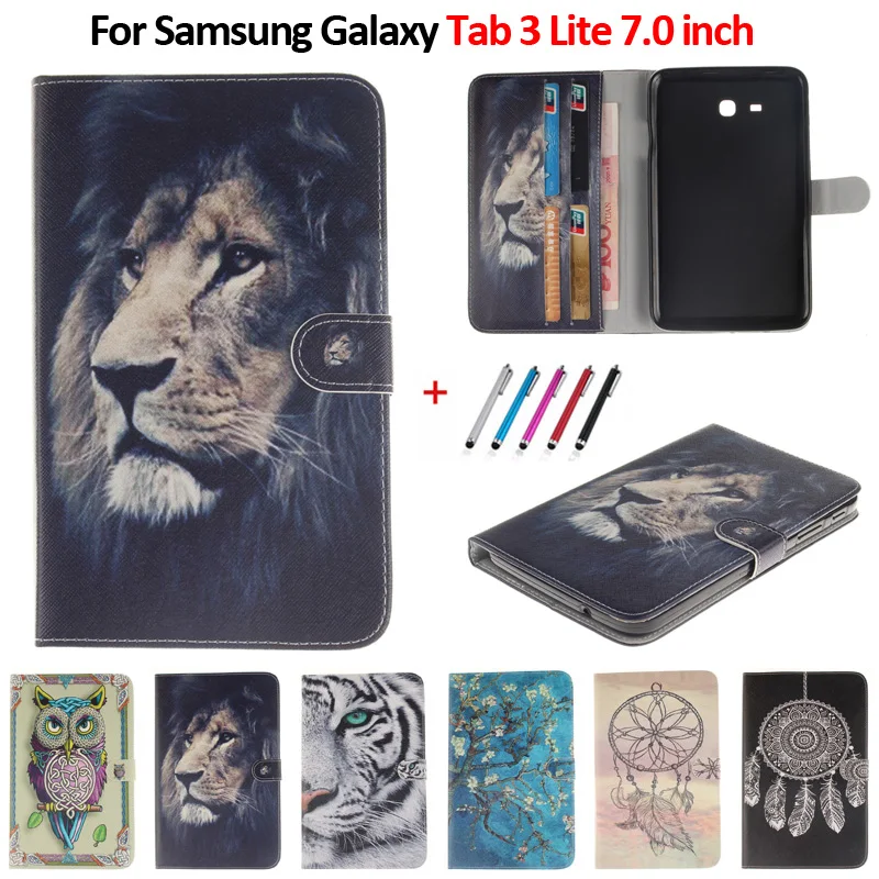Random Чехол для samsung Galaxy Tab 3 Lite, 7,0 дюймов, SM-T110, T111, T113, T116, модный планшет с тигром, львом, для Galaxy Tab 3 Lite, 7,0 чехол - Цвет: Random