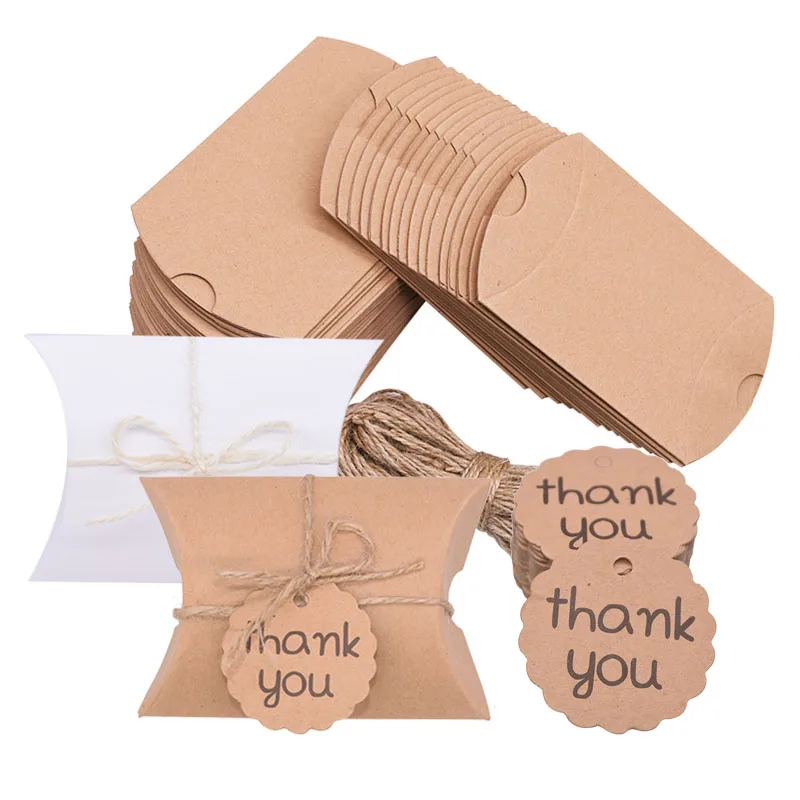 10 шт. коробка для конфет из крафт бумаги милая подушка подарки сумки бирки