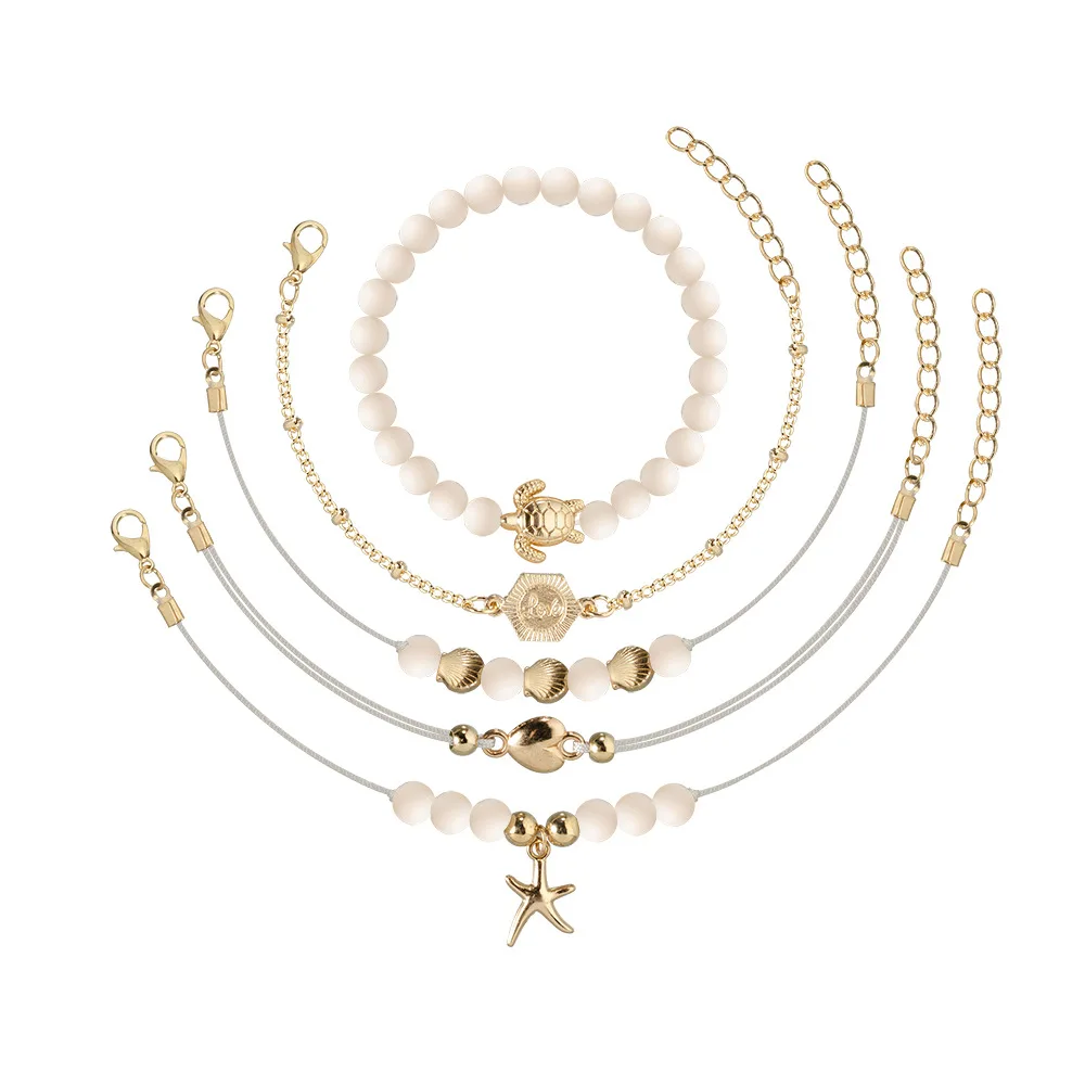 Набор женских браслетов DIEZI в богемном стиле с розовыми бусинами плетеные