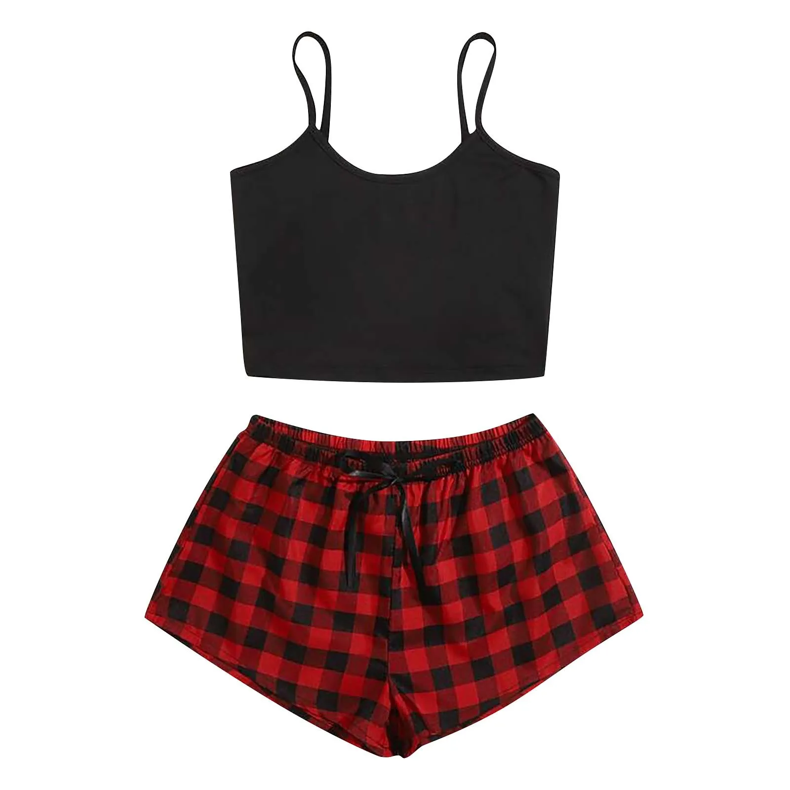 

Pajama Sets Dragon Plaid Print Sleepwear Suit Women Tank tops Shorts Lingerie Temptation Babydoll Underwear Nightdress пижамы