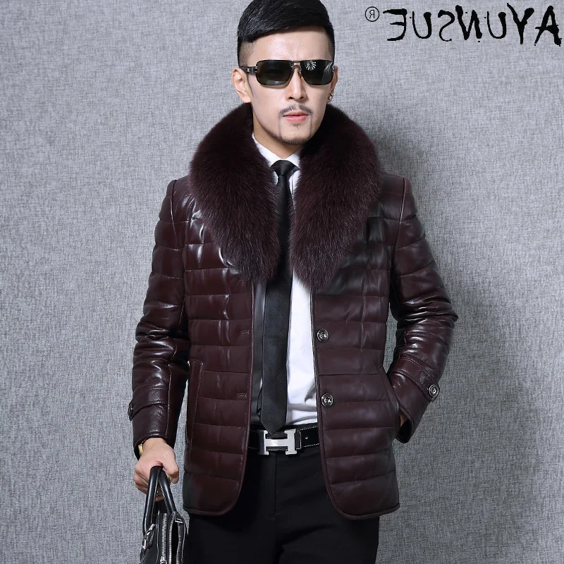 

Leather Genuine Sheepskin Jacket Men Winter Coat Mens 20% Duck Down Jackets Real Fox Fur Collar Chaqueta Hombre LXR723