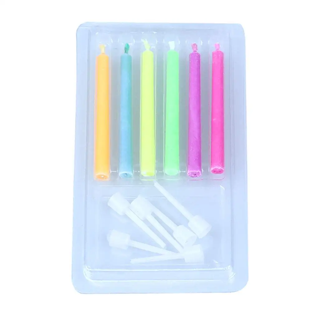 Colored Candle for Happy Birthday Flames Safe Candles Colorful Party Decorations Cake 6Pcs Festivals W/Holders Wedding Dessert