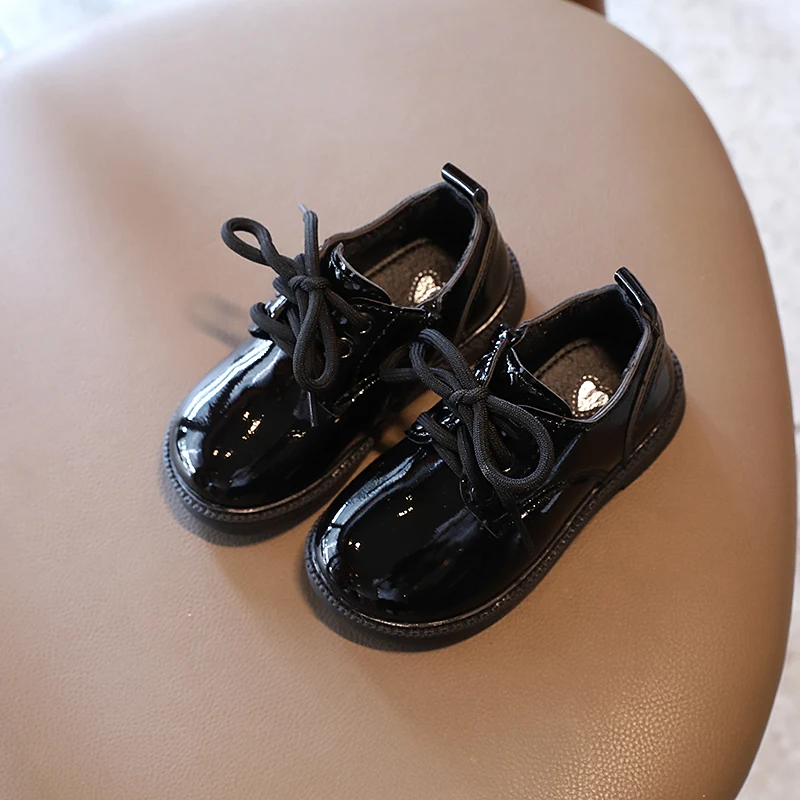 Boy's Black Shoes 2021 New Small Children Single Private White Fashion Leather Shoes 1 To 3 Years Old Children Leather Shoes