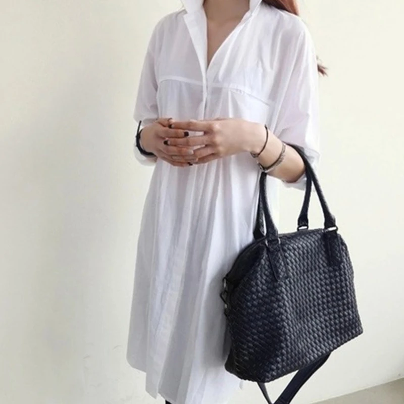 Новое поступление 2021 Женская длинная белая рубашка с длинным рукавом