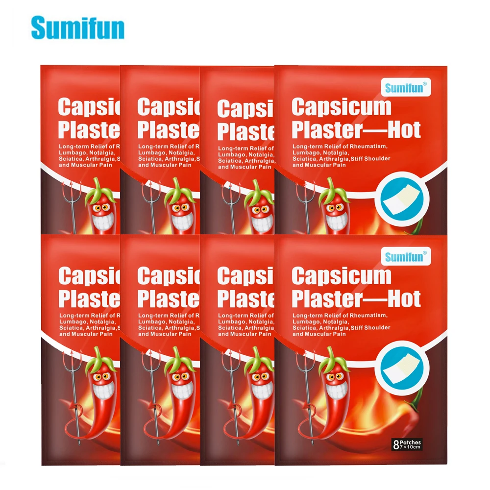

Sumifun 64Pcs/8bags Hot Capsicum Plaster Pain Relieving Patch Muscle Strain Pain Knee Joint Ache Chinese Medical Plaster D0675